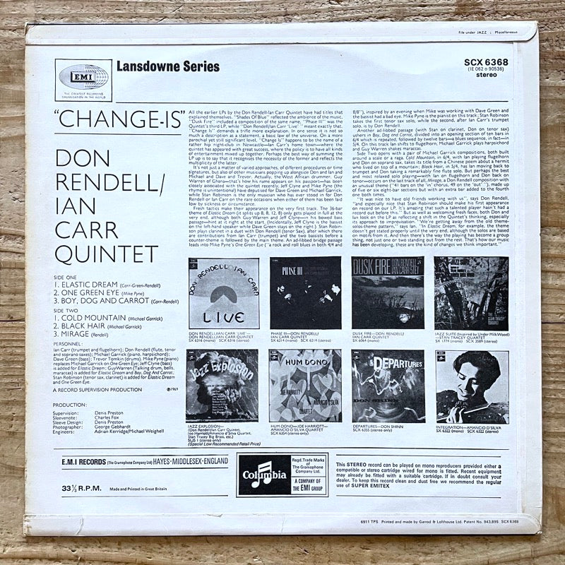 DON RENDELL/IAN CARR QUINTET / CHANGE IS - UK Columbia original