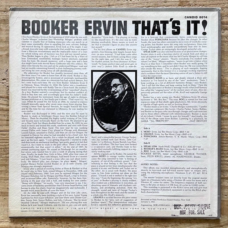 BOOKER ERVIN / THAT'S IT - US Candid original