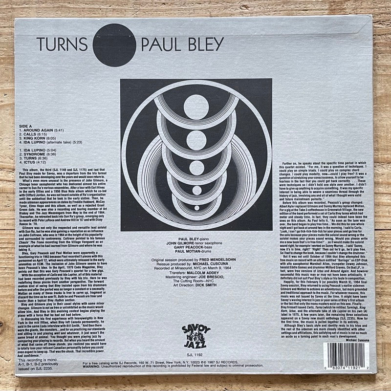 PAUL BLEY / TURNS - US Savoy