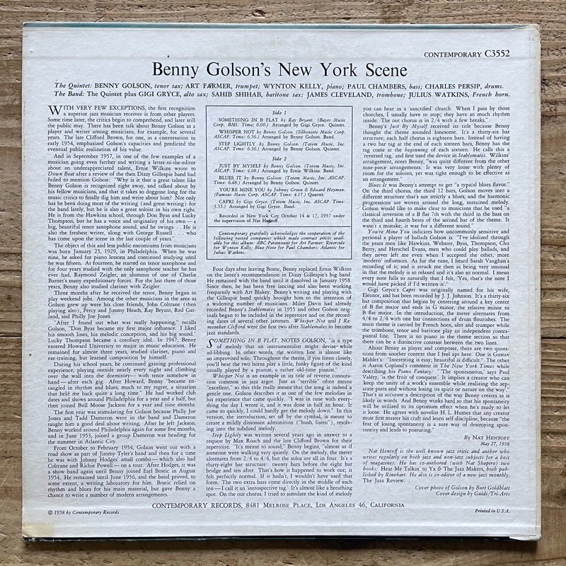 BENNY GOLSON / NEW YORK SCENE - US Contemporary original
