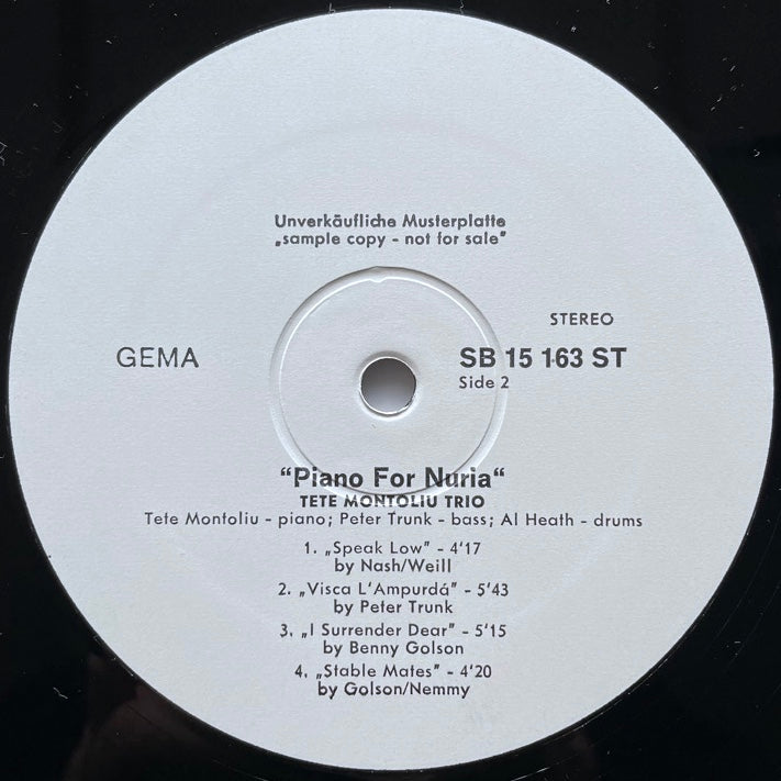 TETE MONTOLIU TRIO / PIANO FOR NURIA - German Saba Original