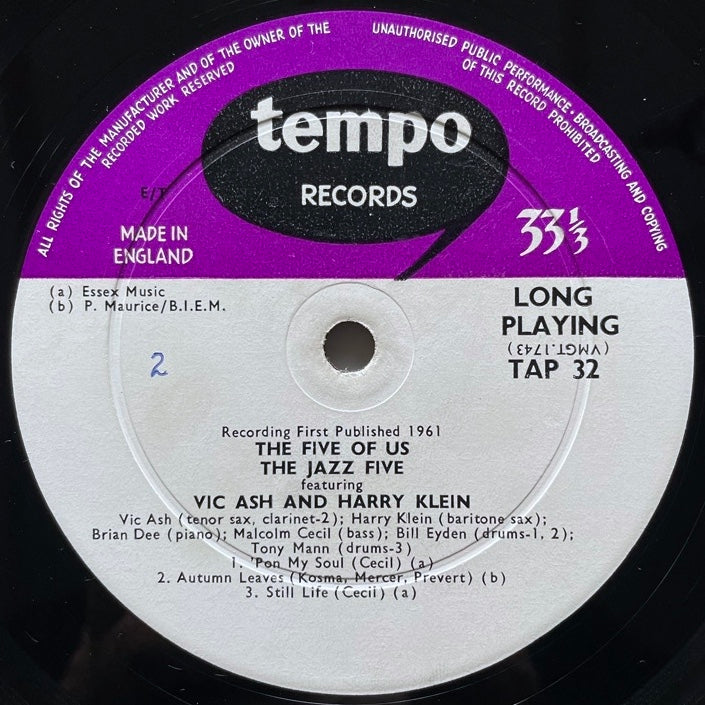 THE JAZZ FIVE / THE FIVE OF US - UK Tempo Original