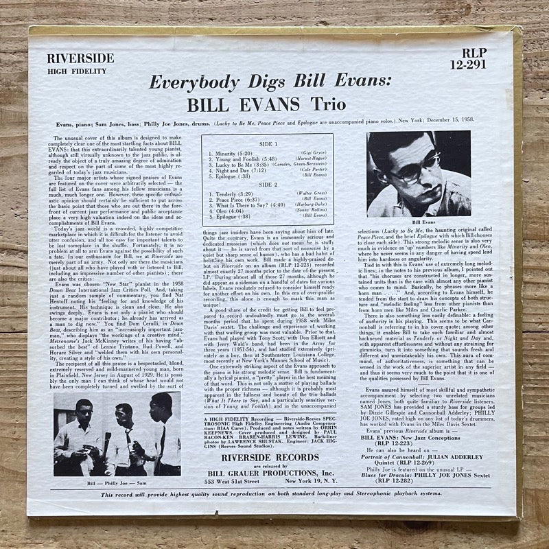BILL EVANS TRIO / EVERYBODY DIGS - US Riverside Original