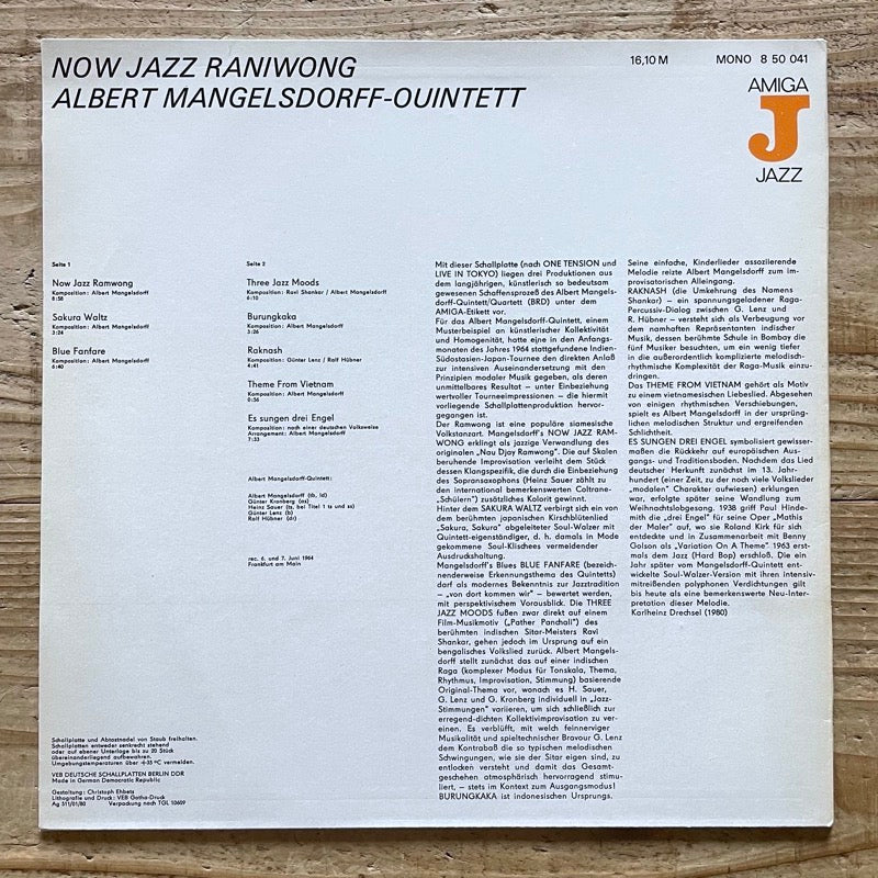ALBERT MANGELSDORFF QUINTETT / NOW JAZZ RAMWONG - German Amiga