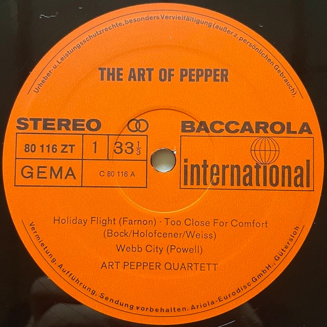 ART PEPPER / THE ART OF PEPPER - German Baccarola Original
