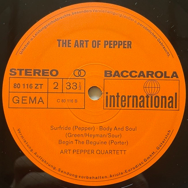 ART PEPPER / THE ART OF PEPPER - German Baccarola Original