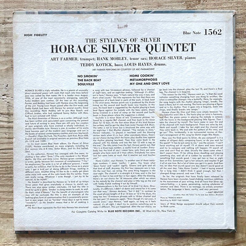 HORACE SILVER QUINTET / THE STYLINGS OF SILVER - US Blue Note