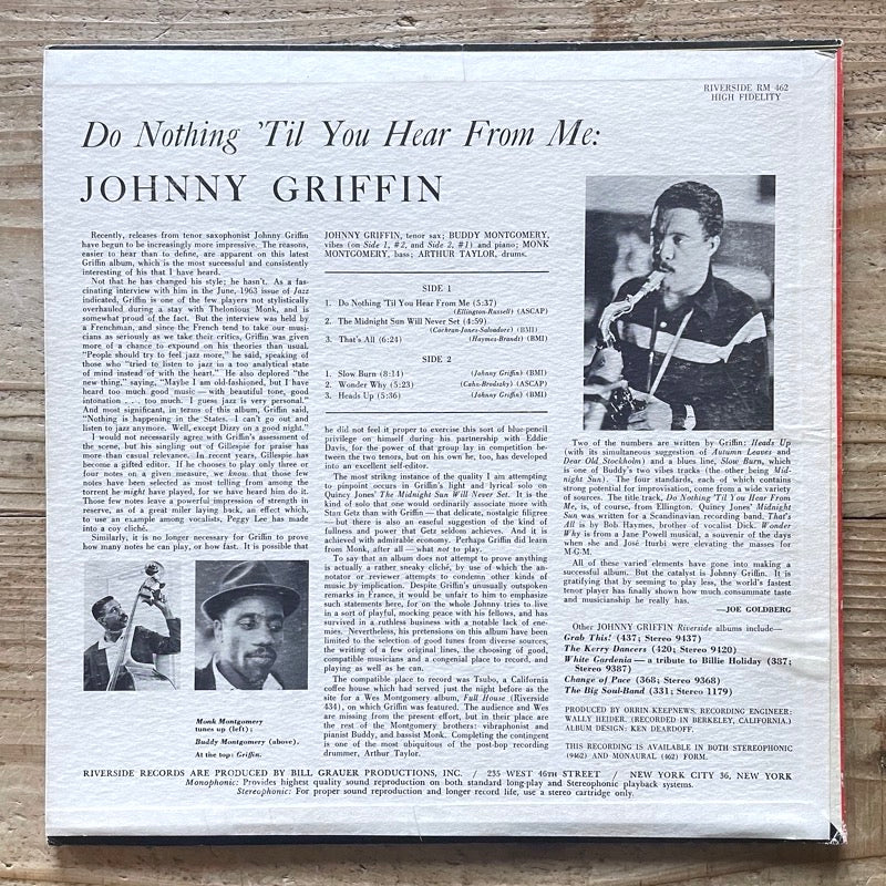 JOHNNY GRIFFIN / DO NOTHING 'TIL YOU HEAR FROM ME - US Riverside Original