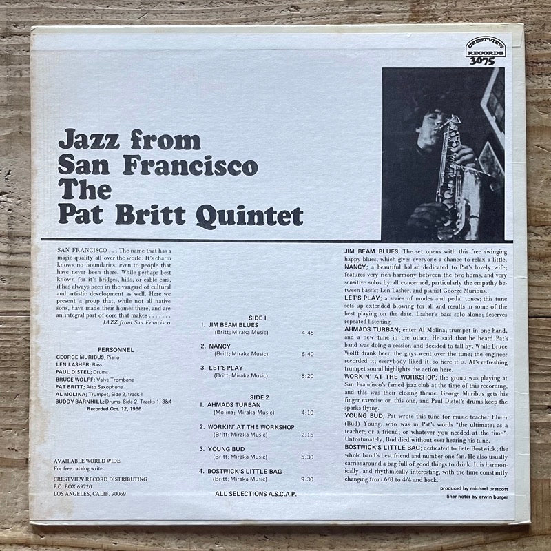 PAT BRITT QUINTET / JAZZ FROM SAN FRANCISCO - US Crestview Original