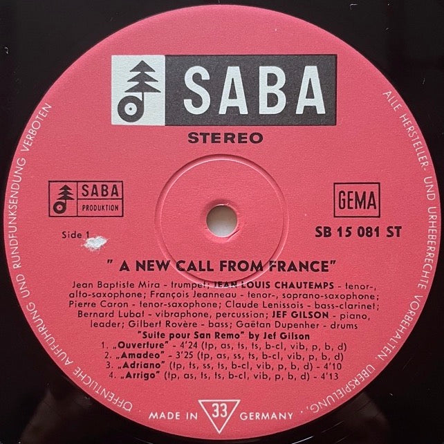 JEF GILSON NONET / NEW CALL FROM FRANCE - German Saba Original