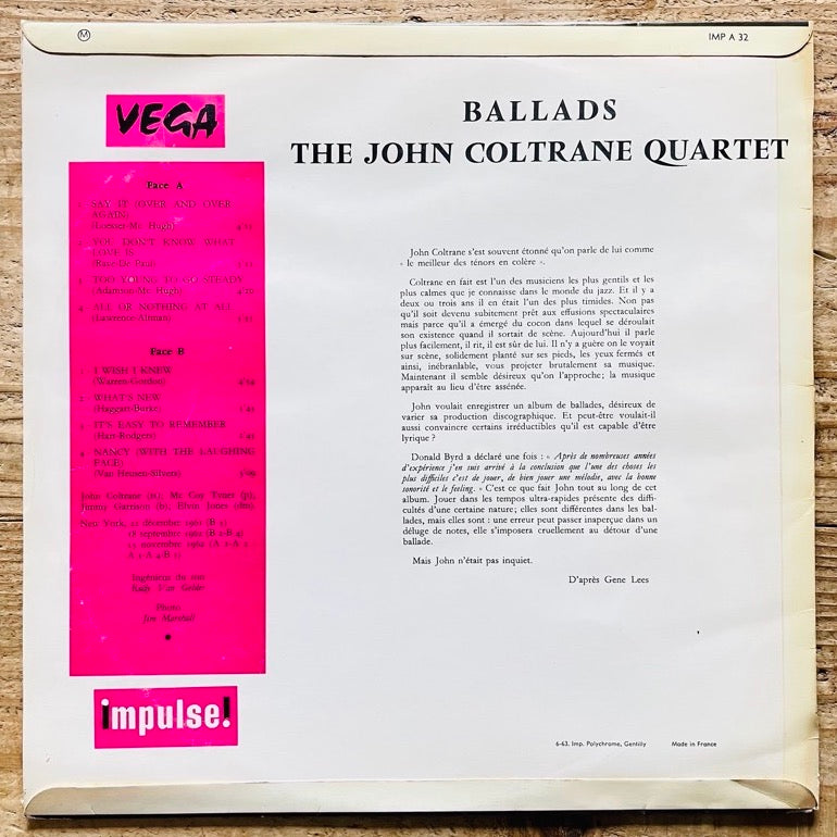 JOHN COLTRANE / BALLADS - France Vega Original
