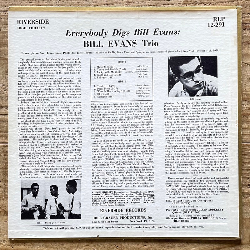 BILL EVANS TRIO / EVERYBODY DIGS - US Riverside Original
