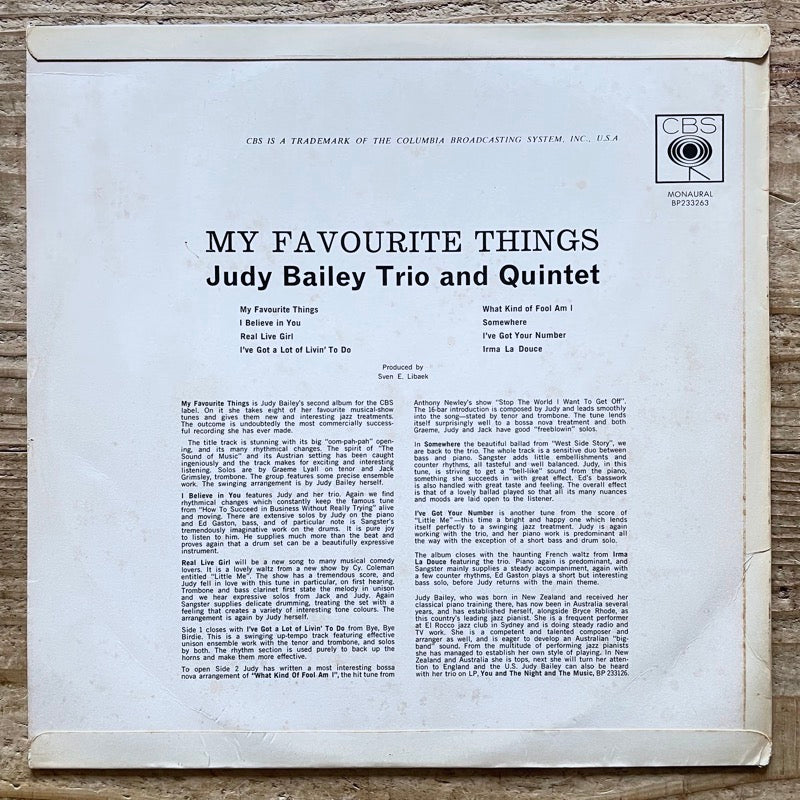 JUDY BAILEY TRIO & QUINTET / MY FAVOURITE THINGS - Australian original