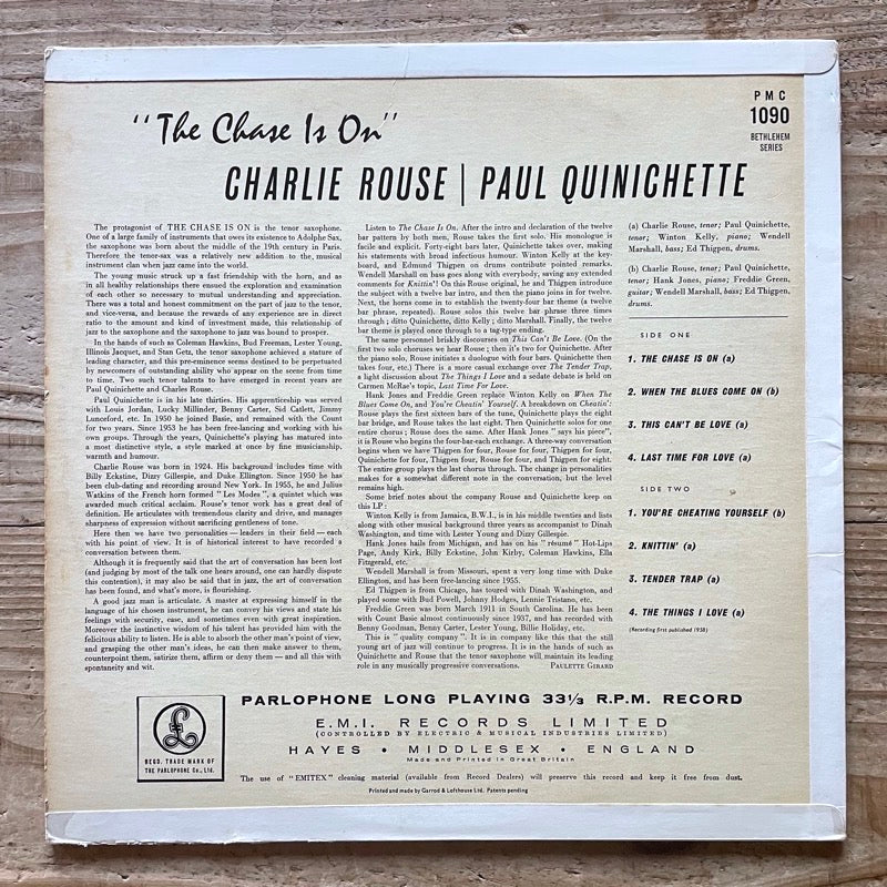 CHARLIE ROUSE - PAUL QUINICHETTE / THE CHASE IS ON - UK Parlophone