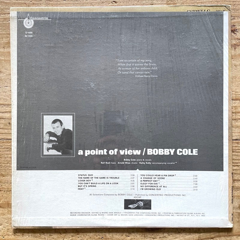 BOBBY COLE / A POINT OF VIEW - US Concentric Original