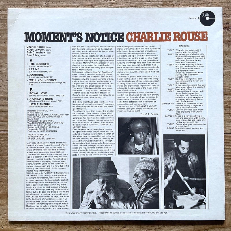 CHARLIE ROUSE / MOMENT'S NOTICE - Denmark Jazzcraft Original