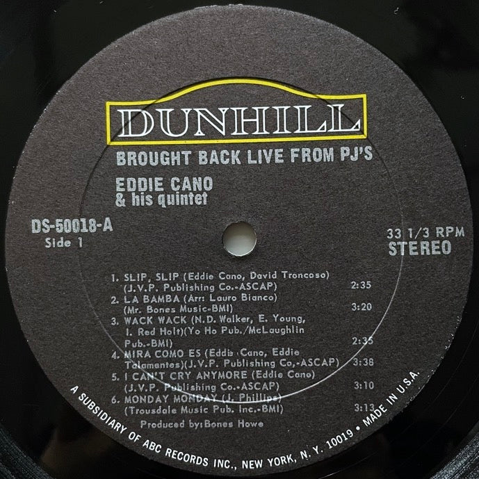 EDDIE CANO & HIS QUINTET / BROUGHT BACK LIVE FROM PJ'S - US Dunhill Original