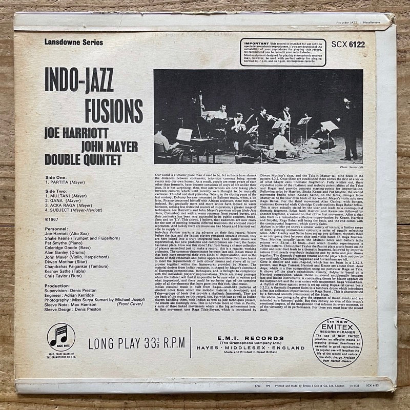 JOE HARRIOTT - JOHN MAYER DOUBLE QUINTET / INDO-JAZZ FUSIONS - UK Columbia Original