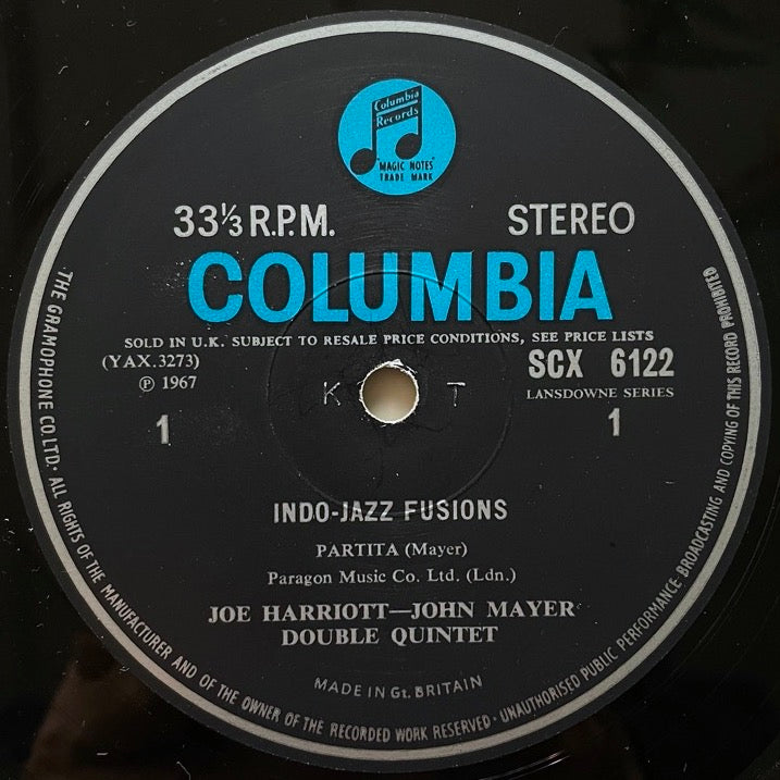 JOE HARRIOTT - JOHN MAYER DOUBLE QUINTET / INDO-JAZZ FUSIONS - UK Columbia Original