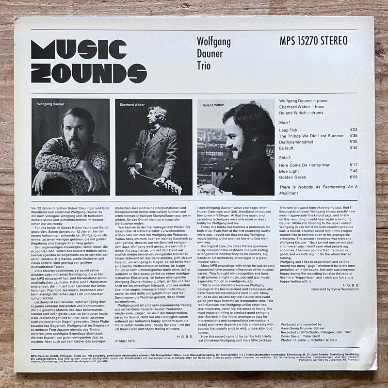 WOLFGANG DAUNER TRIO / MUSIC ZOUNDS - German MPS Original