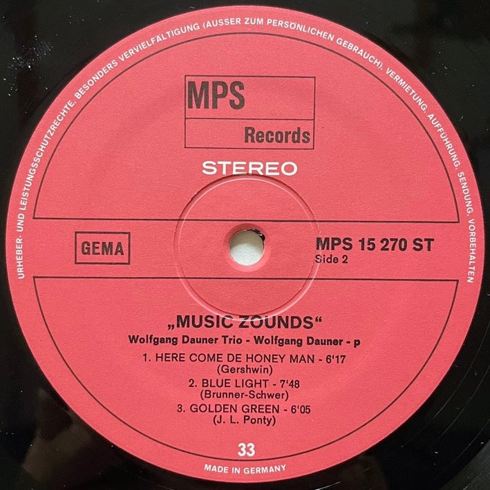 WOLFGANG DAUNER TRIO / MUSIC ZOUNDS - German MPS Original