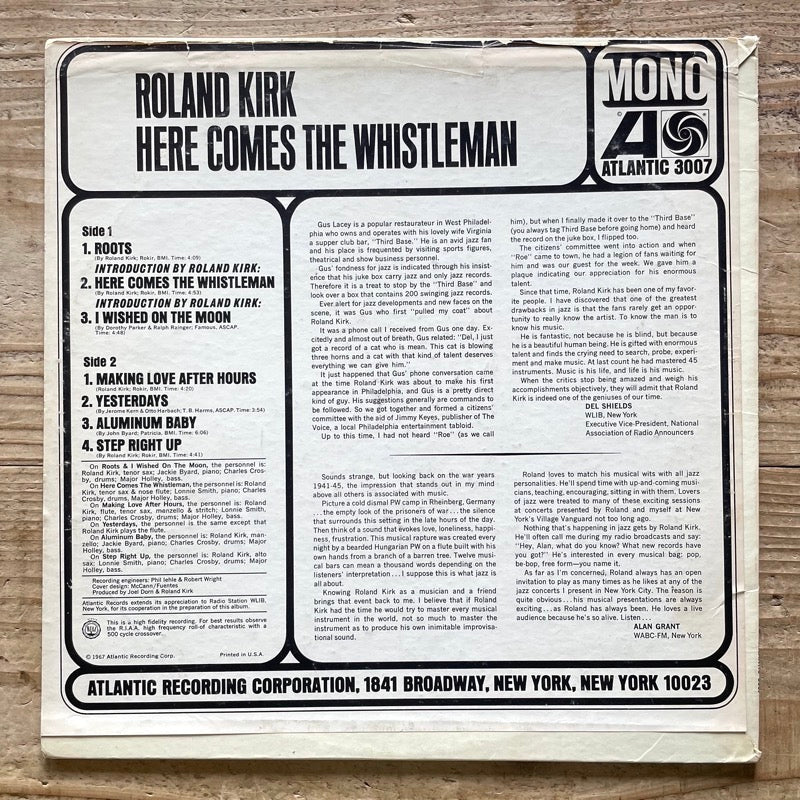 ROLAND KIRK / HERE COMES THE WHISTLEMAN - US Atlantic Original