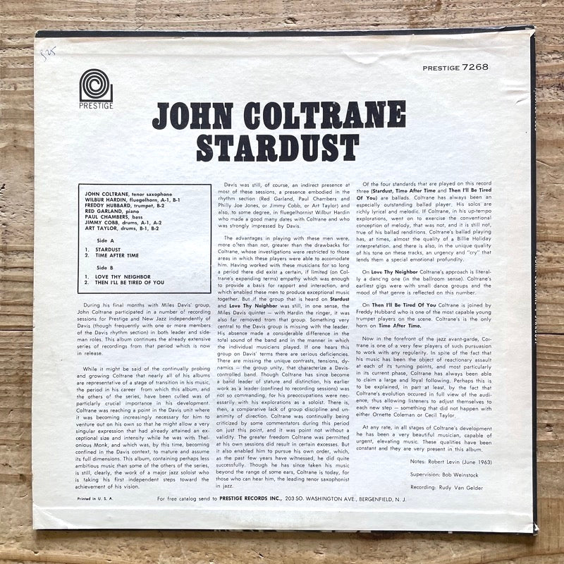 JOHN COLTRANE / STARDUST - US Prestige Stereo Original