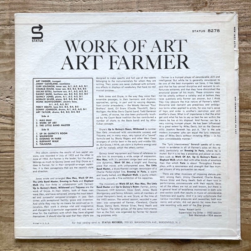 ART FARMER / WORK OF ART - US New Jazz RVG