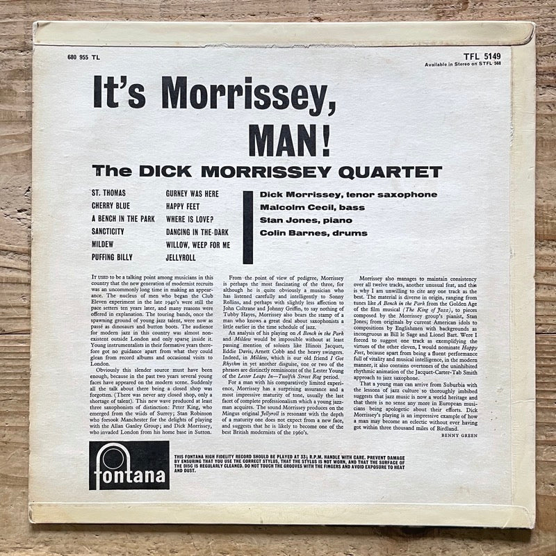 DICK MORRISSEY QUARTET / IT'S MORRISSEY MAN! - UK Fontana Original