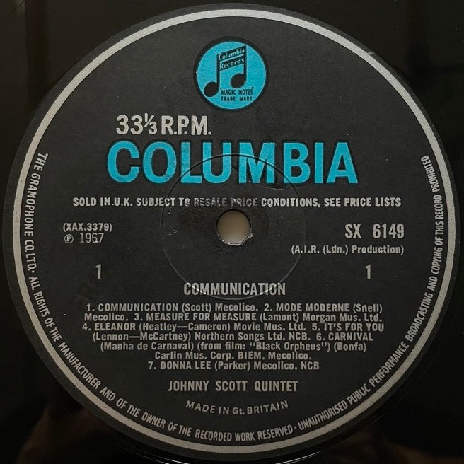 JOHNNY SCOTT QUINTET / COMMUNICATION - UK Columbia Original