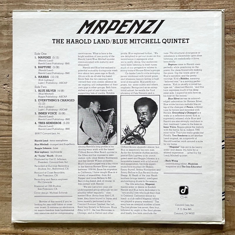 HAROLD LAND - BLUE MITCHELL QUINTET / MAPENZI - US Concord original