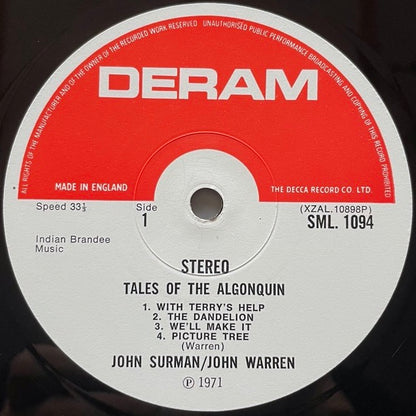 JOHN SURMAN - JOHN WARREN / TALES OF ALGONQUIN- UK Deram Original