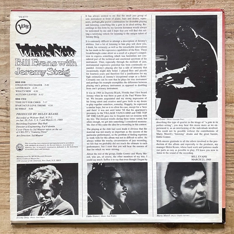 BILL EVANS with JEREMY STEIG / WHAT'S NEW - US Verve Original