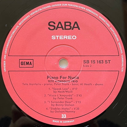 TETE MONTOLIU TRIO / PIANO FOR NURIA - German Saba Original