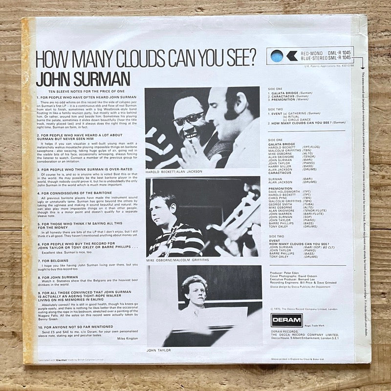 JOHN SURMAN / HOW MANY CLOUDS CAN YOU SEE? - UK Deram Original