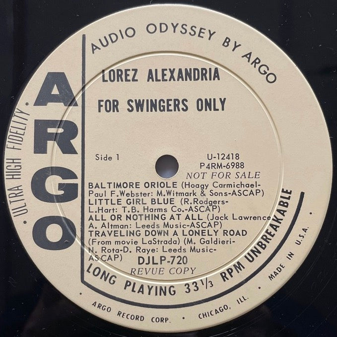 LOREZ ALEXANDRIA / FOR SWINGERS ONLY - US Argo Promo Original