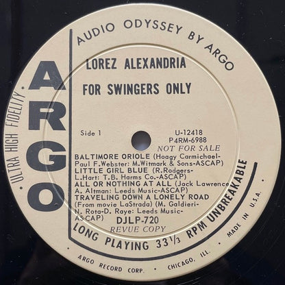 LOREZ ALEXANDRIA / FOR SWINGERS ONLY - US Argo Promo Original