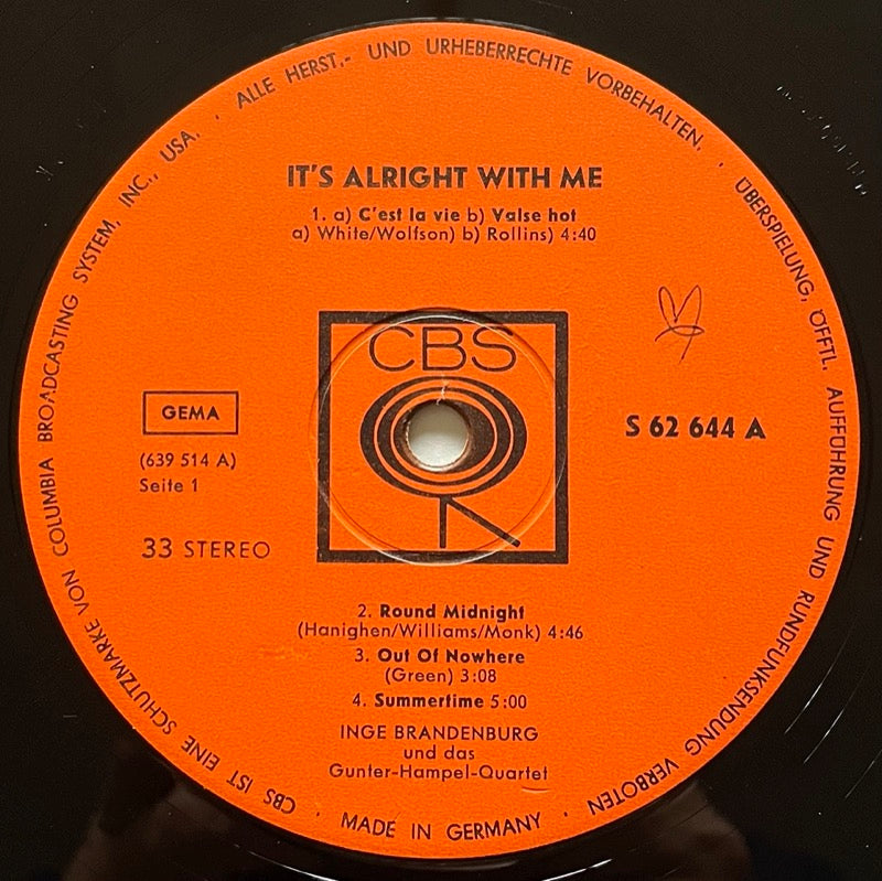 INGE BRANDENBURG / IT'S ALRIGHT WITH ME - German CBS Original