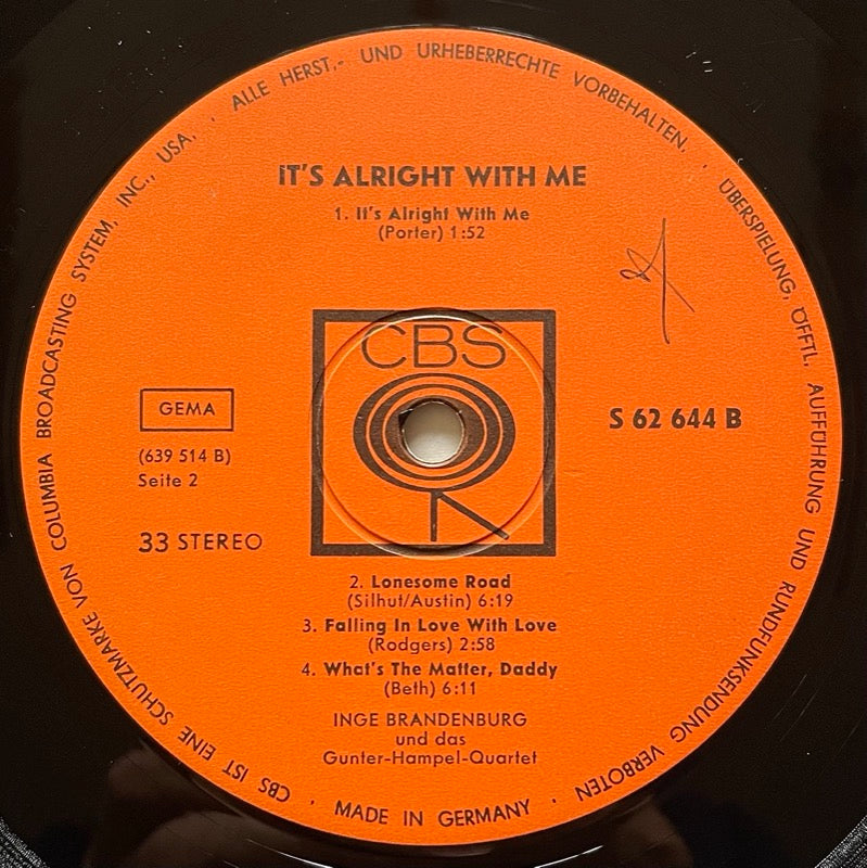 INGE BRANDENBURG / IT'S ALRIGHT WITH ME - German CBS Original