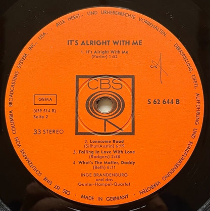 INGE BRANDENBURG / IT'S ALRIGHT WITH ME - German CBS Original