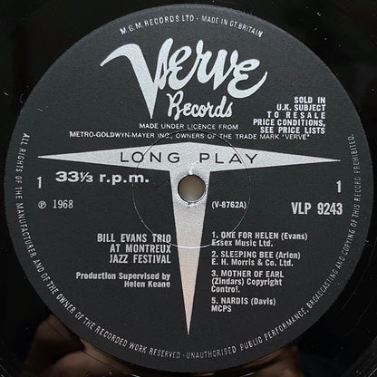BILL EVANS AT THE MONTREUX JAZZ FESTIVAL - UK Verve MONO