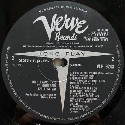 BILL EVANS AT THE MONTREUX JAZZ FESTIVAL - UK Verve MONO