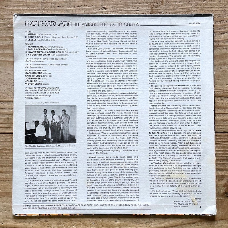 EARL & CARL GRUBBS (THE VISITORS) / MOTHERLAND - US Muse Original