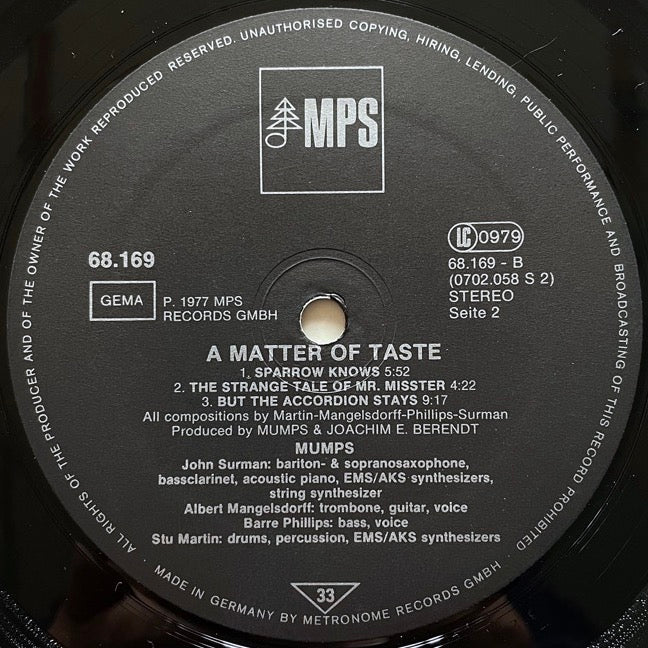 MUMPS / A MATTER OF TASTE - German MPS Original