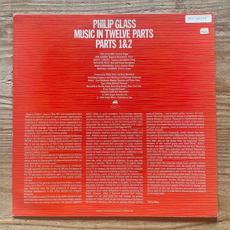 PHILIP GLASS / MUSIC IN TWELVE PARTS - UK Virgin Original