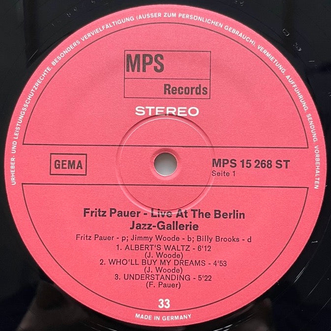 FRITZ PAUER / LIVE AT THE BERLIN JAZZ GALERIE - German MPS Original
