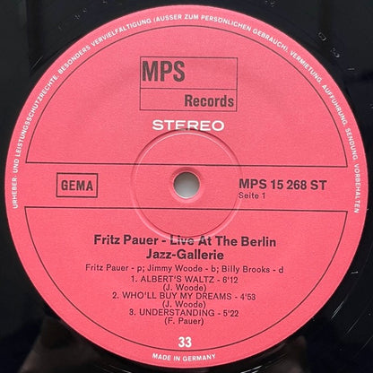FRITZ PAUER / LIVE AT THE BERLIN JAZZ GALERIE - German MPS Original