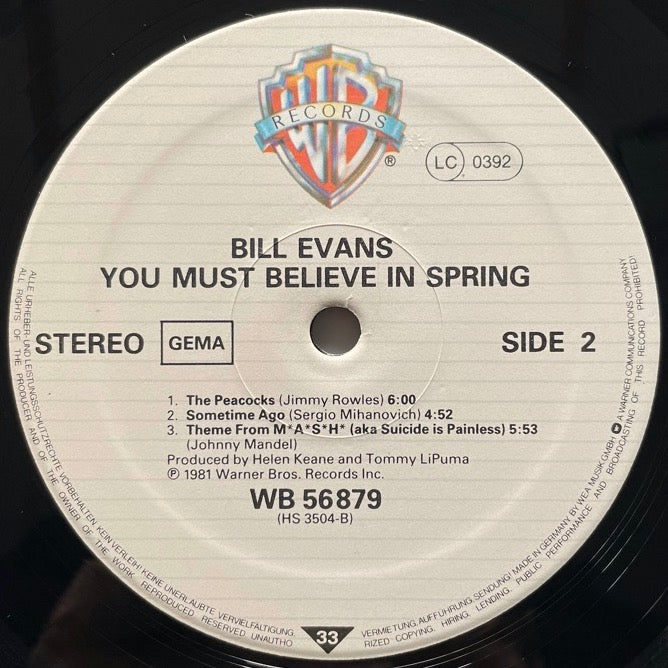BILL EVANS / YOU MUST BELIEVE IN SPRING - German Warner Bros. Original