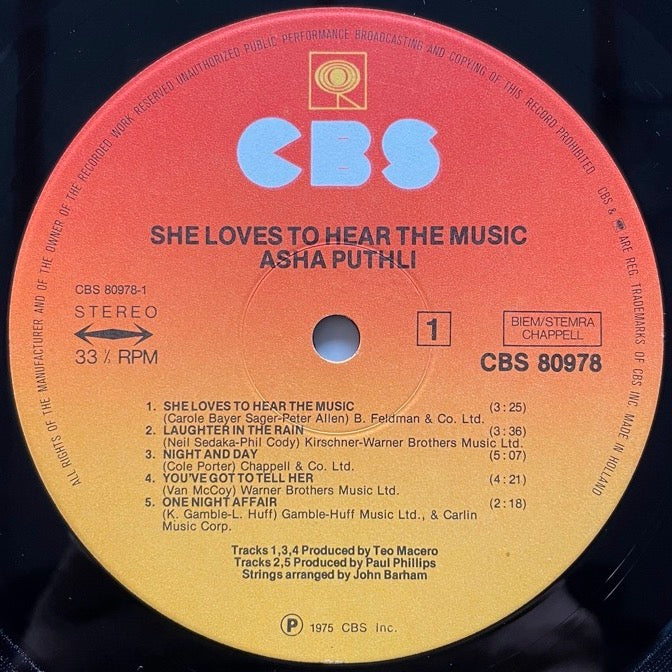 ASHA PUTHLI / SHE LOVES TO HEAR THE MUSIC - Dutch CBS