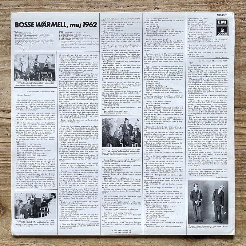 BOSSE WARMELL, maj 1962 - Swedish Odeon Original